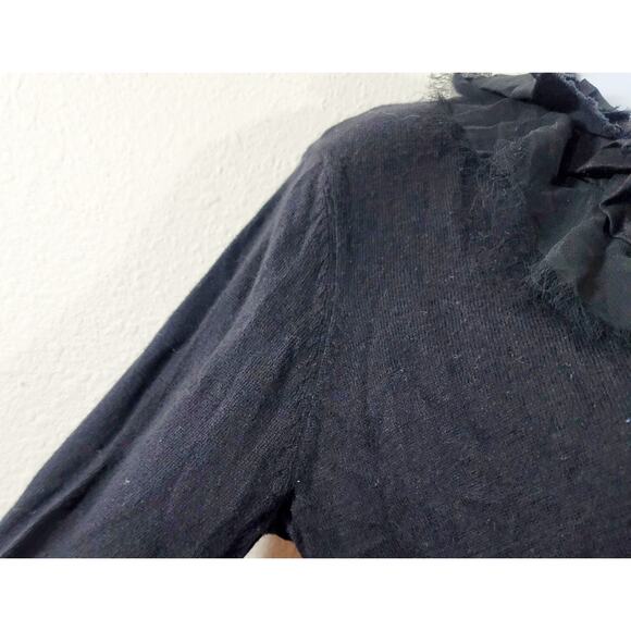 Bisou Bisou Black Cut Material Ruffled Collar Button Up Cardigan Sweater XL Soft - Picture 6 of 7
